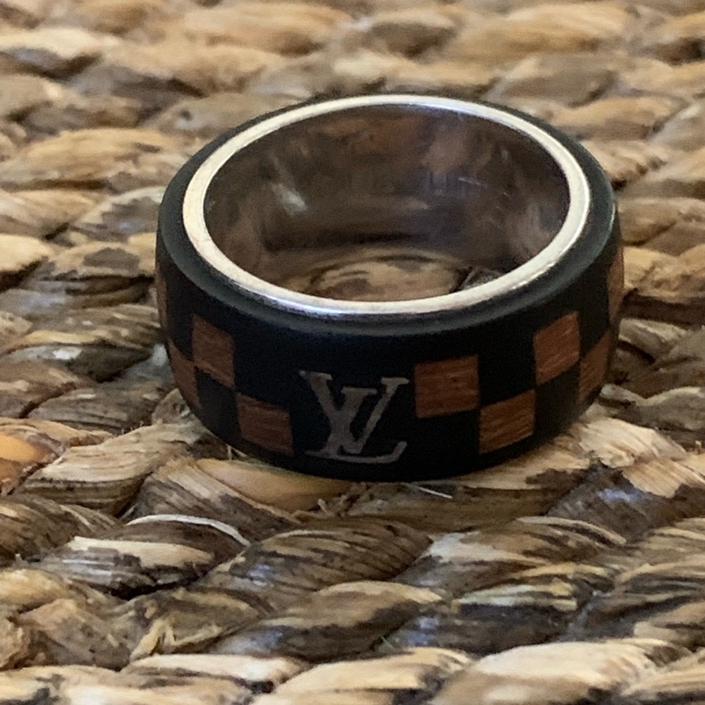 Louis Vuitton Damier Tiger Wood Brass Ring - size 56 - Picture 1 of 4